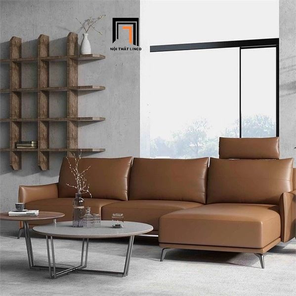 sofa góc chữ L 2m4 x 1m6 da công nghiệp, ghế sofa góc L da giả nâu