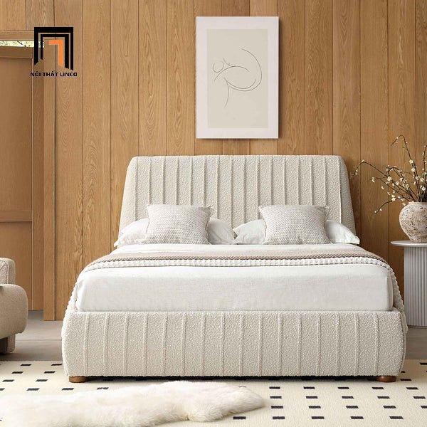 giường ngủ xinh xắn giá rẻ, giường ngủ âu mỹ vải lông cừu màu xám trắng