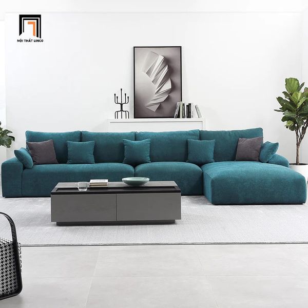 sofa l, sofa góc l, sofa góc chữ l, sofa góc 3m2 x 1m6, sofa góc vải nỉ màu xanh ngọc, bộ ghế sofa góc phòng khách lớn