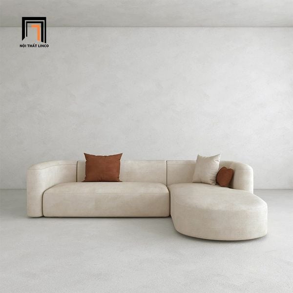 sofa góc L kiểu dáng cong da giả màu nâu, sofa góc L 2m2 x 1m6 xinh xắn