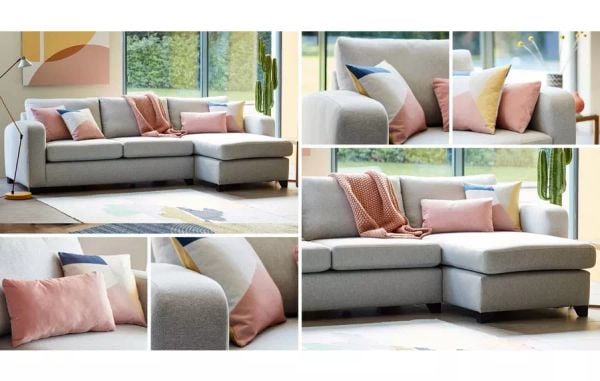 ghế sofa góc l, sofa góc l xám trắng vải nỉ, sofa góc nhỏ 2m3 x 1m6 cho căn hộ chung cư, sofa góc gia đình