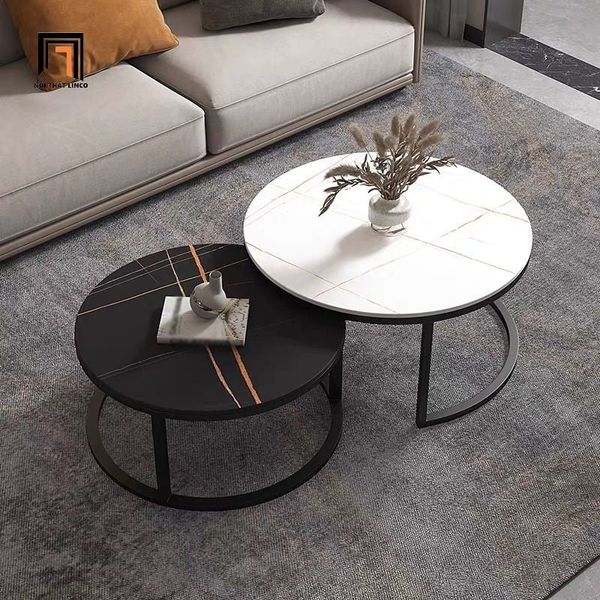 cặp 2 bàn sofa phòng khách giá rẻ, cặp bàn trà gia đình mặt đá tròn hiện đại