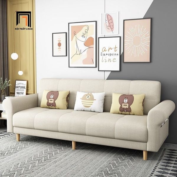 ghế sofa giường nằm tay kiểu cong, sofa giường dài 2m1 bọc nỉ màu xanh lá