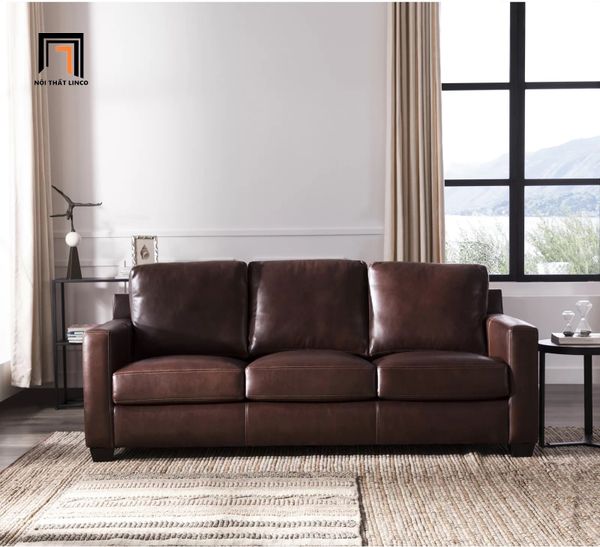 sofa, ghế sofa, sofa băng, sofa văng, ghế sofa da công nghiệp, sofa băng nâu đậm, sofa băng sang trọng