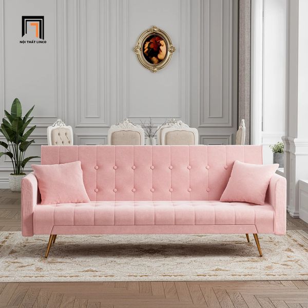 sofa giường vải nhung màu kem dài 2m, sofa giường nằm xinh xắn