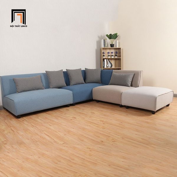 bộ ghế sofa góc vải nỉ nhung 2m2 x 2m2 giá rẻ, sofa góc chữ L phối màu xinh xắn cho gia đình