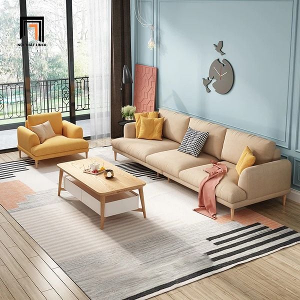 ghế sofa văng dài 2m2 3 chỗ ngồi, sofa băng vải nỉ màu be xinh xắn, ghế sofa văng giá rẻ