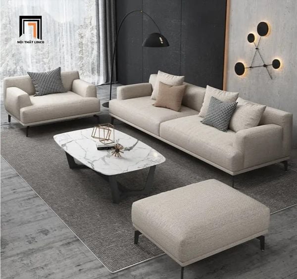 bộ ghế sofa góc, sofa chữ l, sofa góc 2m4 x 1m6 màu trắng kem, sofa góc cho phòng khách giá rẻ