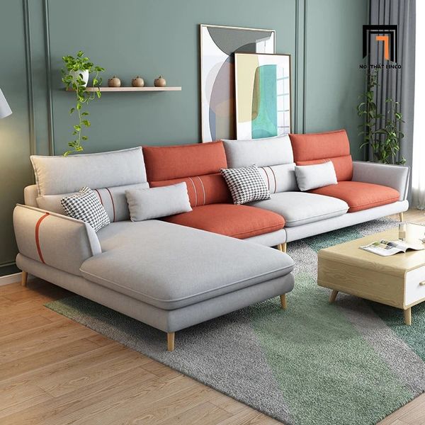 bộ ghế sofa góc l phối màu vải nỉ, ghế sofa góc 3m x 1m6 sang trọng, sofa góc gia đình đẹp