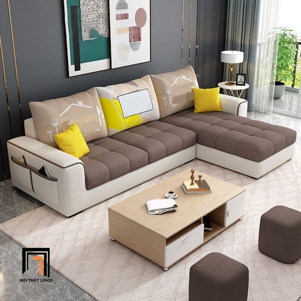 sofa góc, bộ ghế sofa góc chữ l nhỏ gọn, ghế sofa góc 2m2 x 1m6 phối màu vải giá rẻ