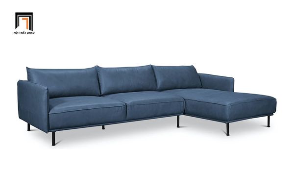 bộ ghế sofa góc l sang trọng, ghế sofa góc 2m4 x 1m6 da công nghiệp màu xanh than