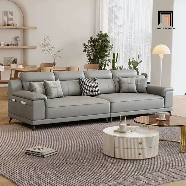 sofa băng 2m4, sofa băng da giả xám trắng, sofa băng kiểu dáng hiện đại, ghế sofa băng phòng khách