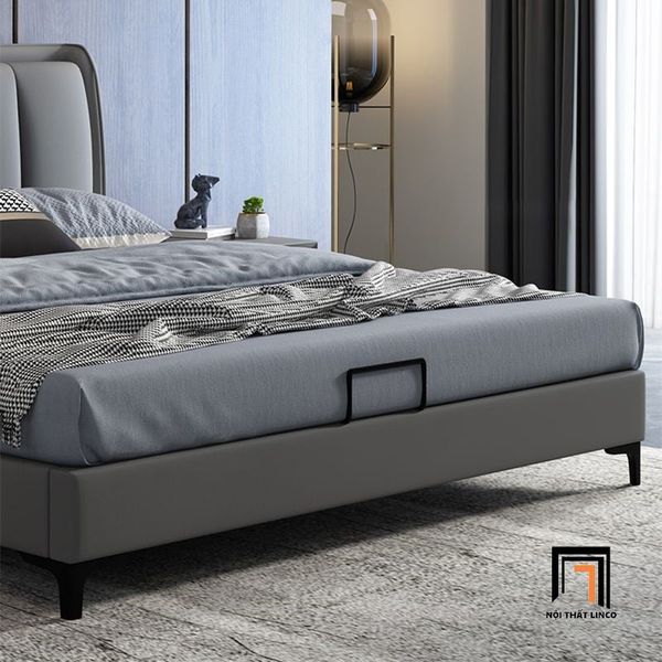 giường ngủ bọc da màu xám, giường ngủ da công nghiệp, giường 1m6 x 2m kiểu dáng sang trọng