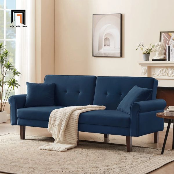 sofa băng, sofa băng bật giường nằm, ghế sofa bed, sofa giường nằm 2m, sofa giường màu xanh đậm vải nhung
