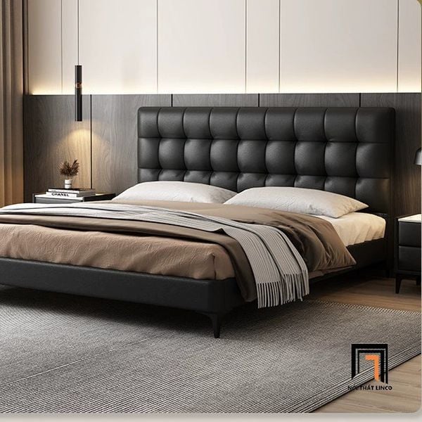giường ngủ bọc da pvc, giường, giường ngủ, giường ngủ da chống trầy, giường ngủ chung cư