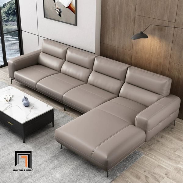 bộ ghế sofa góc L bọc da màu kem, sofa góc cao cấp 3m x 1m6 sang trọng