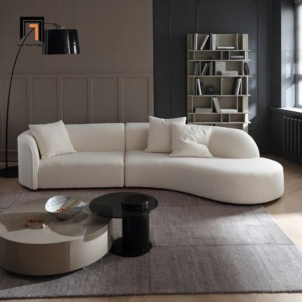 sofa băng, sofa văng, sofa băng vải lông cừu, sofa băng màu trắng kem, sofa băng dài 2m8, ghế sofa cho shop tiệm
