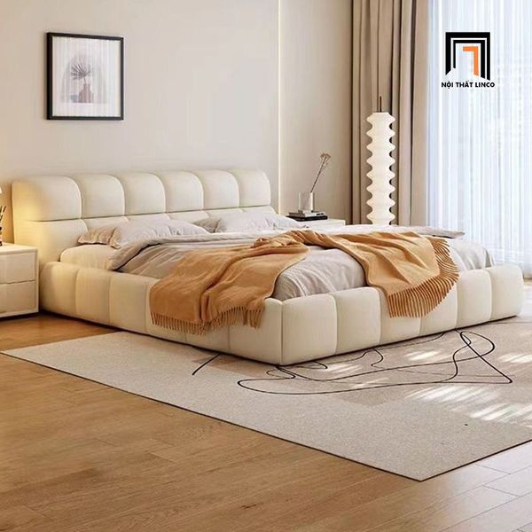giường ngủ, giường, giường ngủ da công nghiệp, giường ngủ màu trắng kem, giường ngủ cao cấp