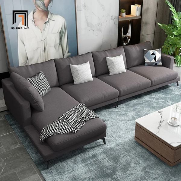 ghế sofa góc l phòng khách gia đình, sofa góc 3m x 1m6 vải nỉ xám lông chuột, sofa góc lớn