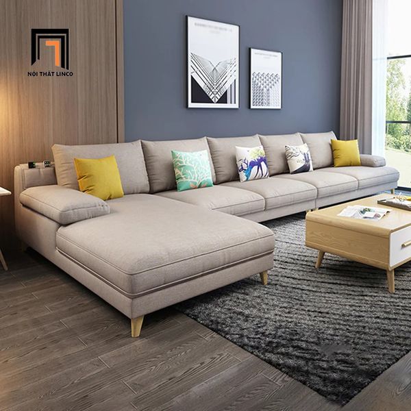 ghế sofa góc chữ L 2m6 x 1m8 vải nỉ, sofa góc phòng khách gia đình trắng kem giá rẻ