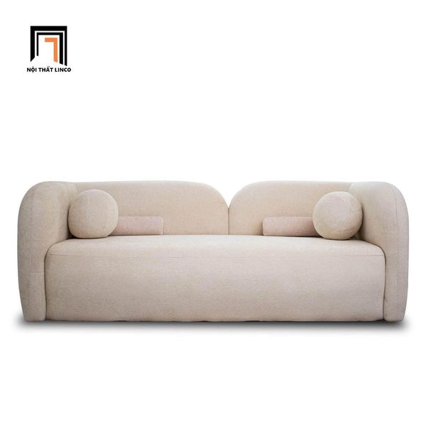 ghế sofa băng cong vải nỉ cho shop tiệm, sofa văng cong màu trắng kem xinh xắn dài 2m