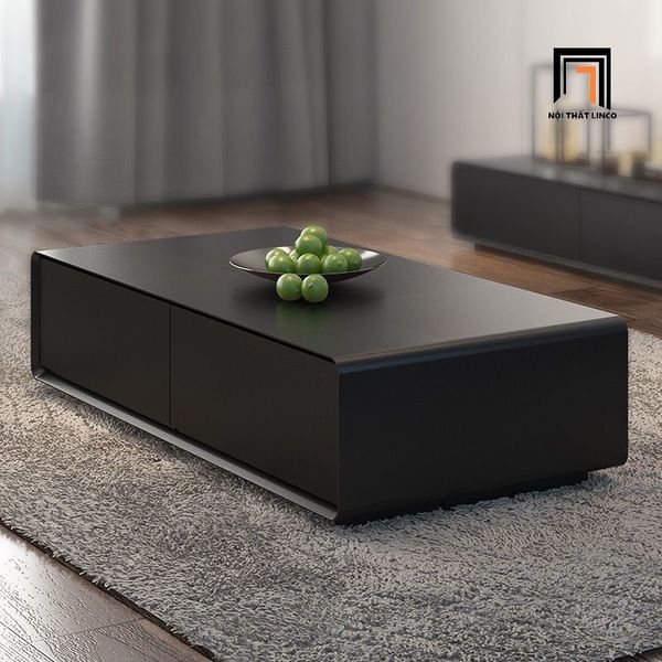 bàn trà phòng khách hiện đại mặt ván gỗ mdf, bàn sofa phối 2 màu đen trắng