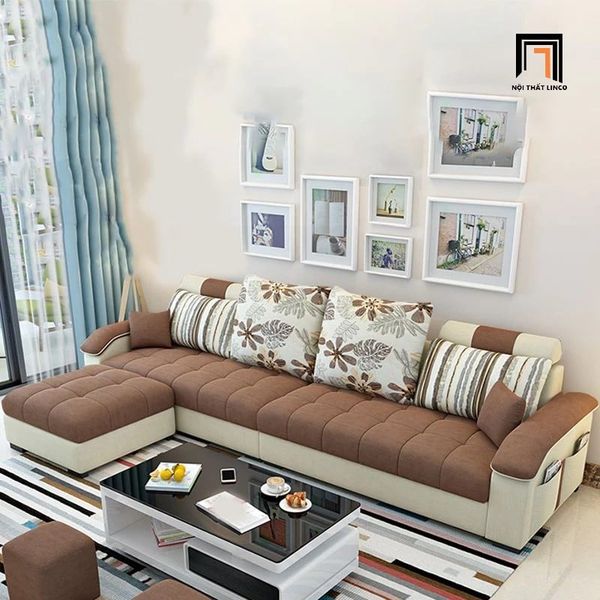 bộ ghế sofa góc l 2m8 x 1m45, sofa góc phối màu sang trọng, bộ ghế sofa phòng khách gia đình cao cấp