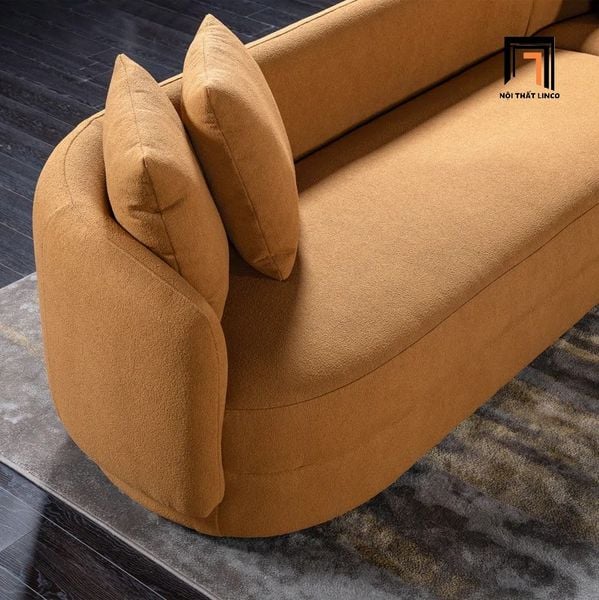 bộ ghế sofa góc L kiểu cong 2m4 x 2m4 vải nhung màu cam, sofa góc phòng khách đẹp