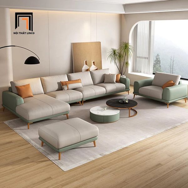 bộ ghế sofa góc l 3m x 1m6 da giả, ghế sofa phòng khách gia đình hiện đại, sofa góc cao cấp