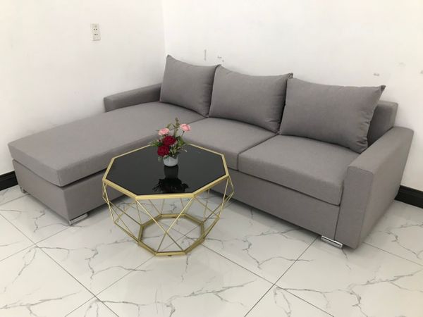 ghế sofa góc 2m2 x 1m6 giá rẻ, sofa góc chữ L màu xám ghi trắng, bộ ghế sofa l cho nhà nhỏ gọn