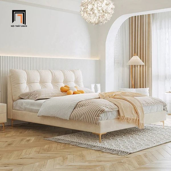 giường ngủ bọc nỉ, giường ngủ màu be, giường ngủ xinh xắn 1m6 x 2m, giường ngủ giá rẻ