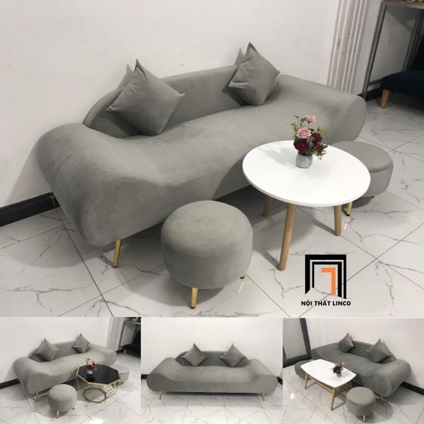 sofa băng thuyền, sofa văng thuyền, ghế sofa thư giãn nệm lò xo, bộ ghế sofa băng dài 2m màu xám tro vải nhung