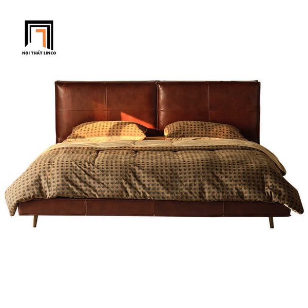 giường ngủ, giường, giường ngủ bọc da màu nâu đậm, giường 1m6 x 2m, giường ngủ cao cấp