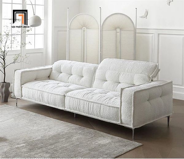 sofa, ghế sofa, sofa băng vải lông cừu, ghế sofa màu trắng kem, sofa 2m1 xinh xắn cho gia đình