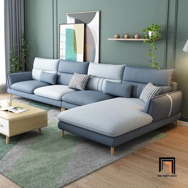 bộ ghế sofa góc l phối màu vải nỉ, ghế sofa góc 3m x 1m6 sang trọng, sofa góc gia đình đẹp