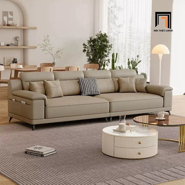 sofa băng 2m4, sofa băng da giả xám trắng, sofa băng kiểu dáng hiện đại, ghế sofa băng phòng khách