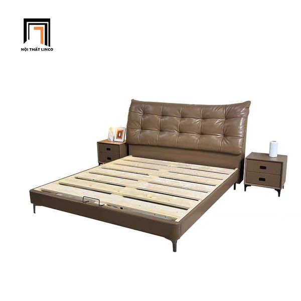 giường ngủ bọc da Pu màu nâu, giường ngủ 1m6 x 2m giá rẻ, giường ngủ, giường