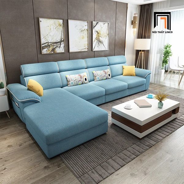 bộ ghế sofa l vải nỉ 3m x 1m6 xanh dương, ghế sofa góc l phòng khách gia đình giá rẻ