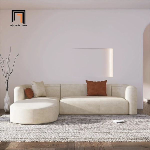 sofa góc L kiểu dáng cong da giả màu nâu, sofa góc L 2m2 x 1m6 xinh xắn