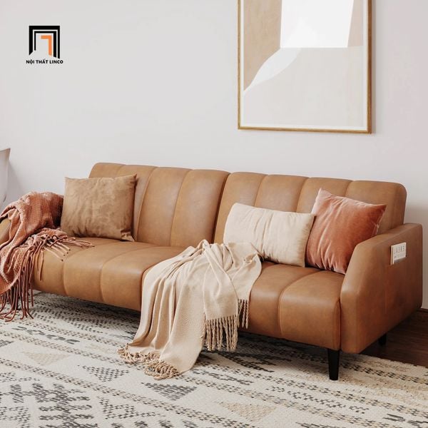 ghế sofa giường nằm bọc da sang trọng, sofa giường dài 2m cho văn phòng làm việc