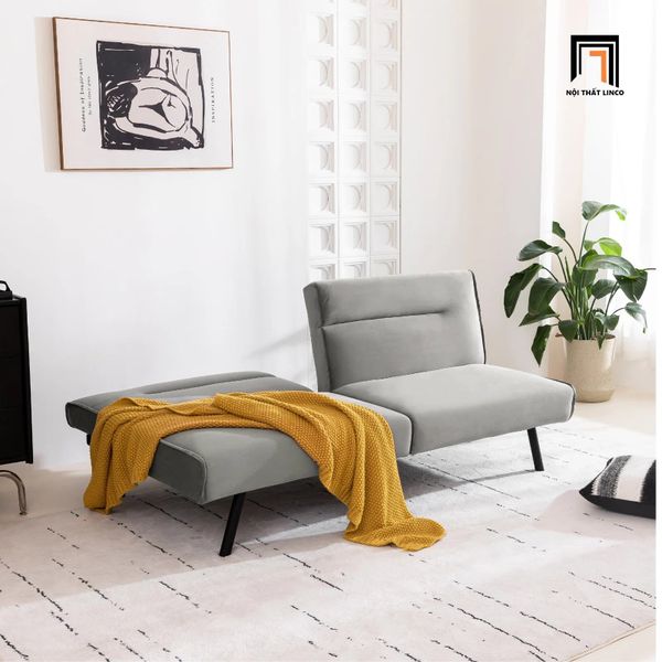 ghế sofa giường kiểu dáng hiện đại, sofa giường nằm dài 1m7 vải nhung xám