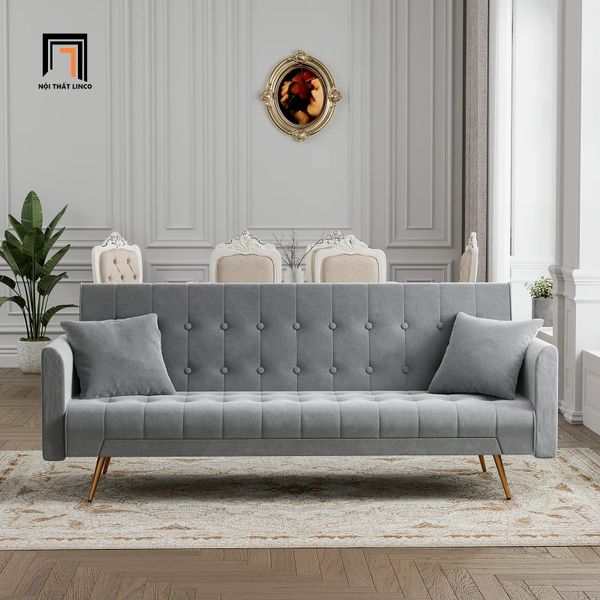 sofa giường vải nhung màu kem dài 2m, sofa giường nằm xinh xắn
