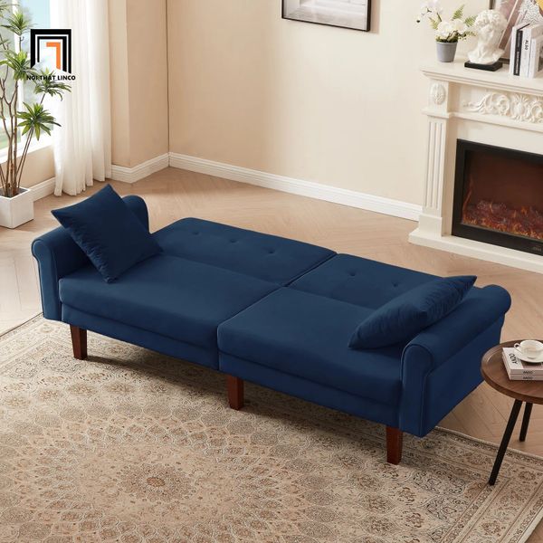 sofa băng, sofa băng bật giường nằm, ghế sofa bed, sofa giường nằm 2m, sofa giường màu xanh đậm vải nhung