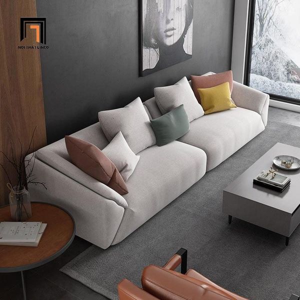 sofa băng dài 2m4, ghế sofa văng kiểu dáng hiện đại xám trắng vải nỉ, sofa băng sang trọng