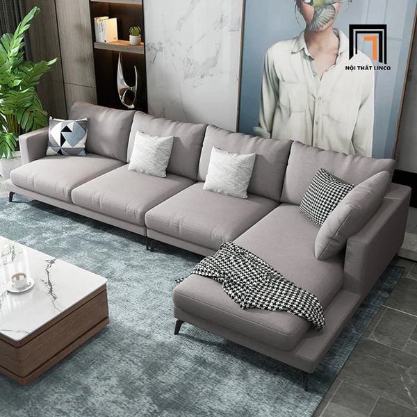 ghế sofa góc l phòng khách gia đình, sofa góc 3m x 1m6 vải nỉ xám lông chuột, sofa góc lớn