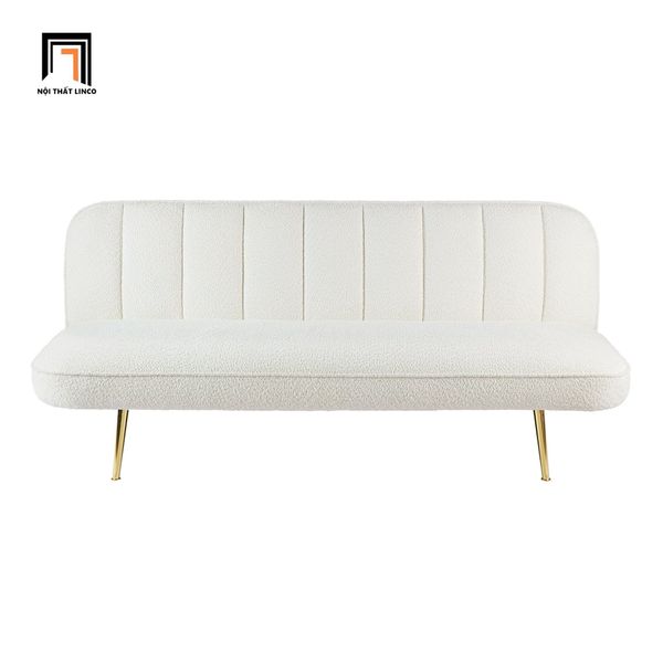 sofa giường nằm dài 1m7 vải lông cừu trắng kem, sofa giường xinh xắn nhỏ gọn