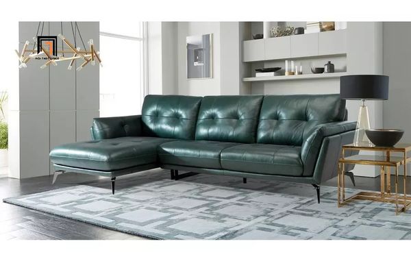 sofa góc da pu sang trọng, ghế sofa góc L 2m4 x 1m6 cho phòng khách, sofa góc da pu màu xanh lá