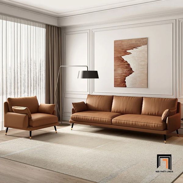ghế sofa băng, sofa văng, sofa băng da pu dài 2m2, sofa băng da công nghiệp màu nâu cam