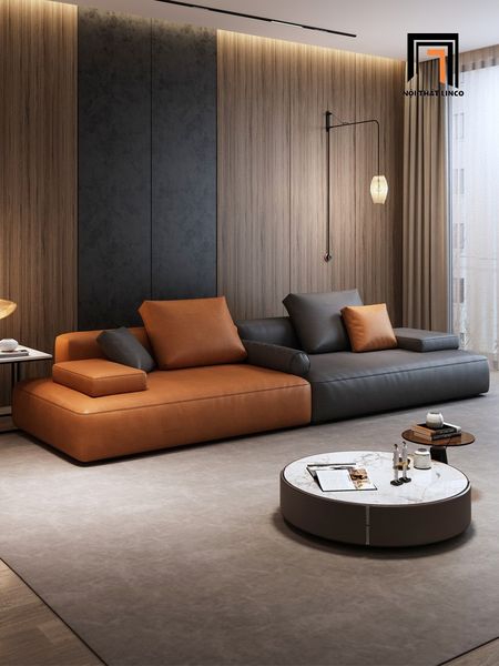 sofa băng phối màu da giả, ghế sofa băng dài 3m kiểu dáng hiện đại, sofa phòng khách cao cấp