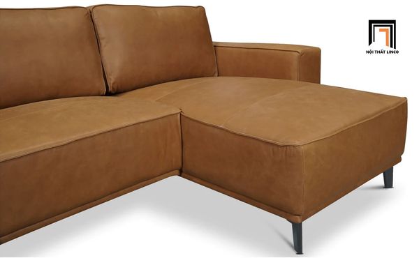 bộ ghế sofa góc l 2m4 x 1m6, sofa góc sang trọng 2m4 x 1m6 màu nâu da giả